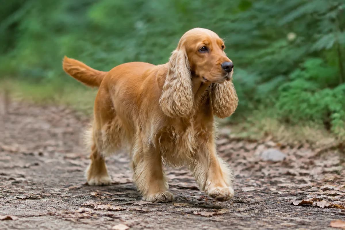 Cocker Spaniel Inglese adulto durante una passeggiata nel verde