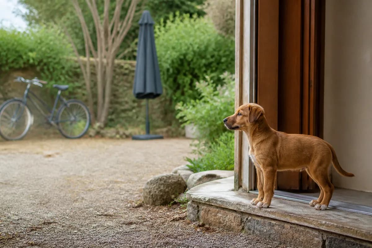 Cucciolo che osserva con calma l'ambiente mantenendo una distanza confortevole